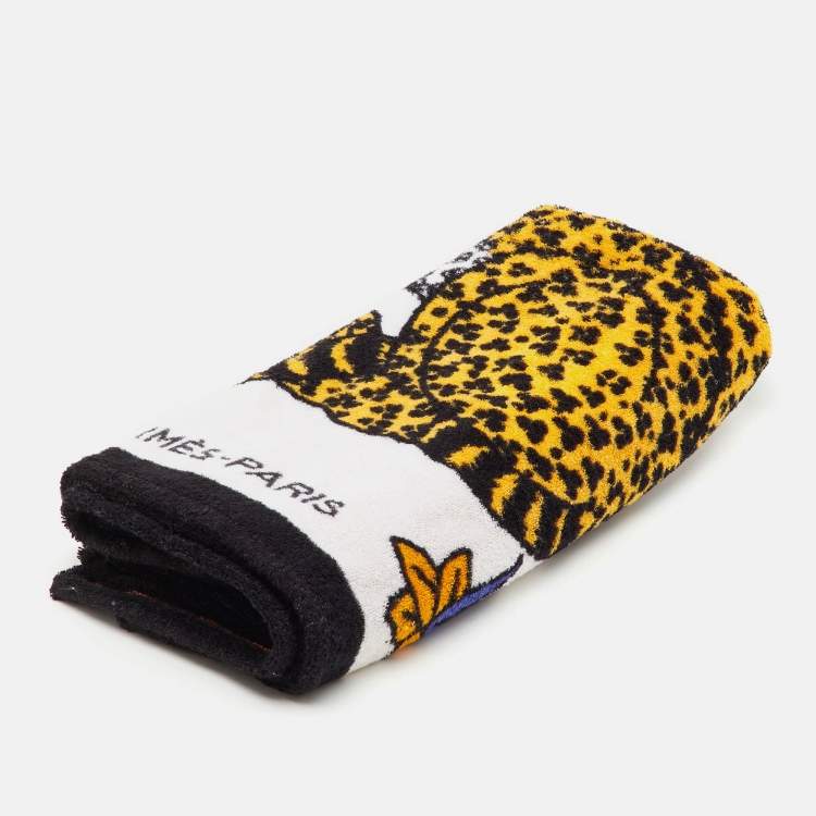 Pre Owned Hermès White/Orange Leopards Cotton Beach Towel