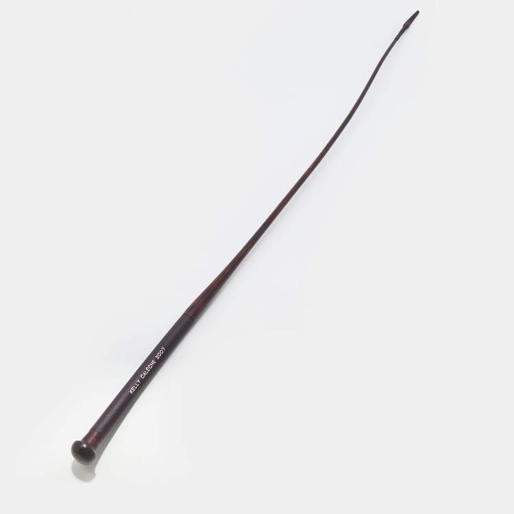 Pre Owned Hermes Iris Chevre Leather And Hackberry Wood Kelly Caleche Dressage Stick