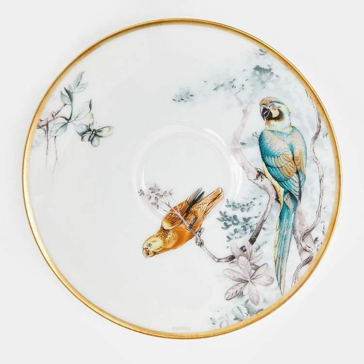 Pre Owned Hermès White Carnet d'Equateur Saucer Set of 2