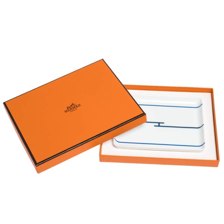 Pre Owned Hermes White & Blue Rythme Porcelain Tray
