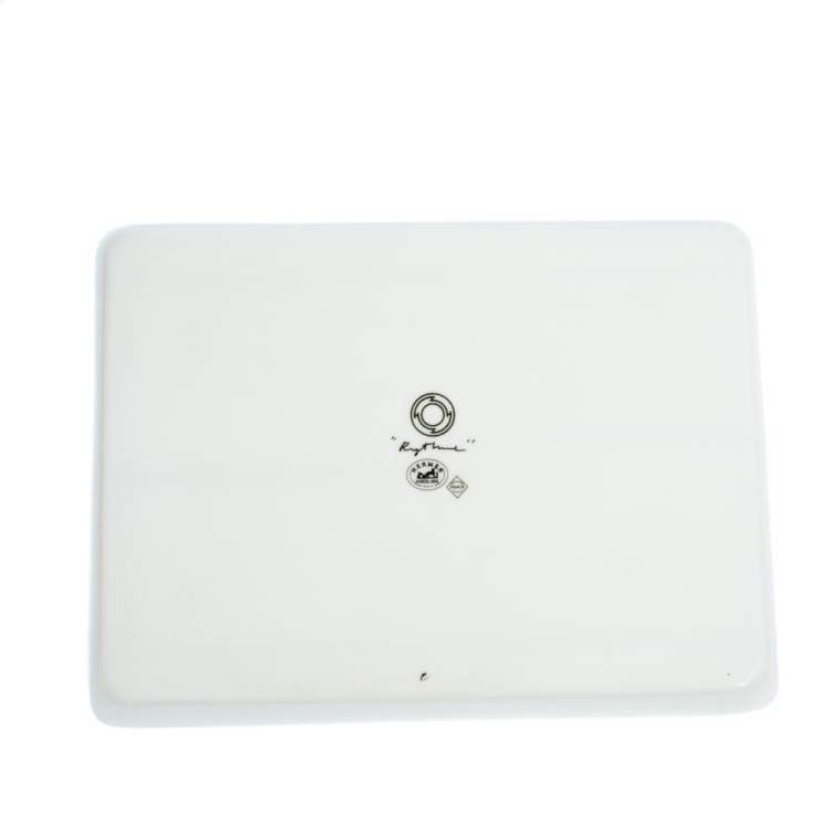 Pre Owned Hermes White & Blue Rythme Porcelain Tray