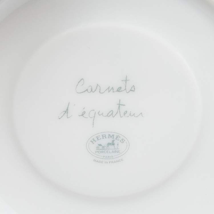 Pre Owned Hermes White Porcelain Carnet d'Equateur 2 Piece Saucer Set