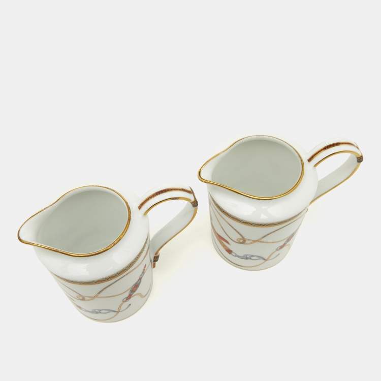 Pre Owned Hermes White Cheval d'Orient Creamer Set of 2