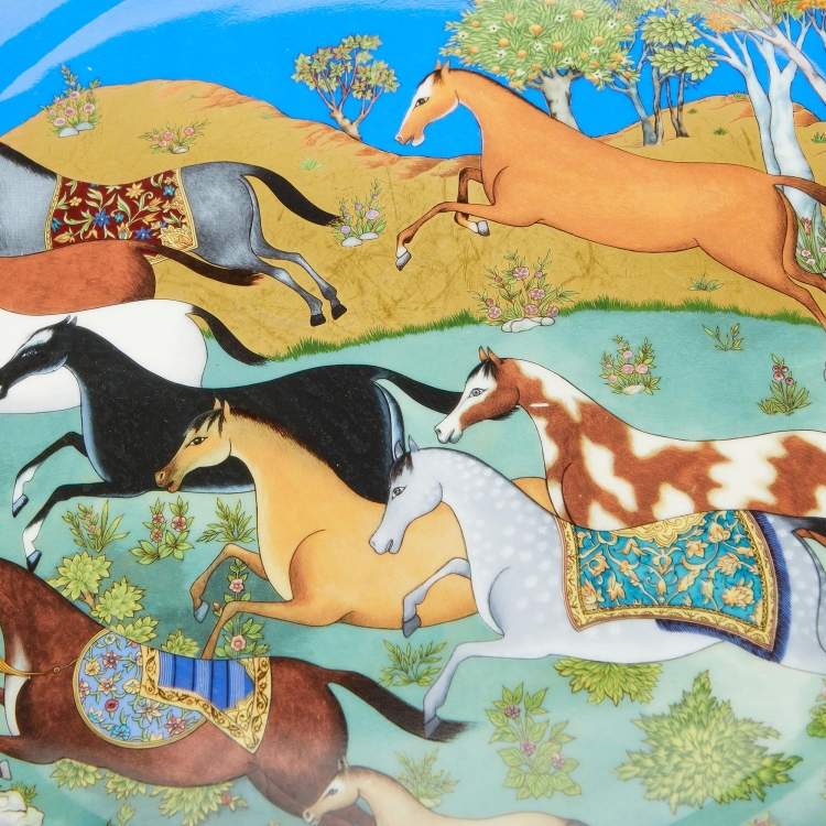 Pre Owned Hermès Multicolor Cheval d’Orient Printed Porcelain Tart Platter