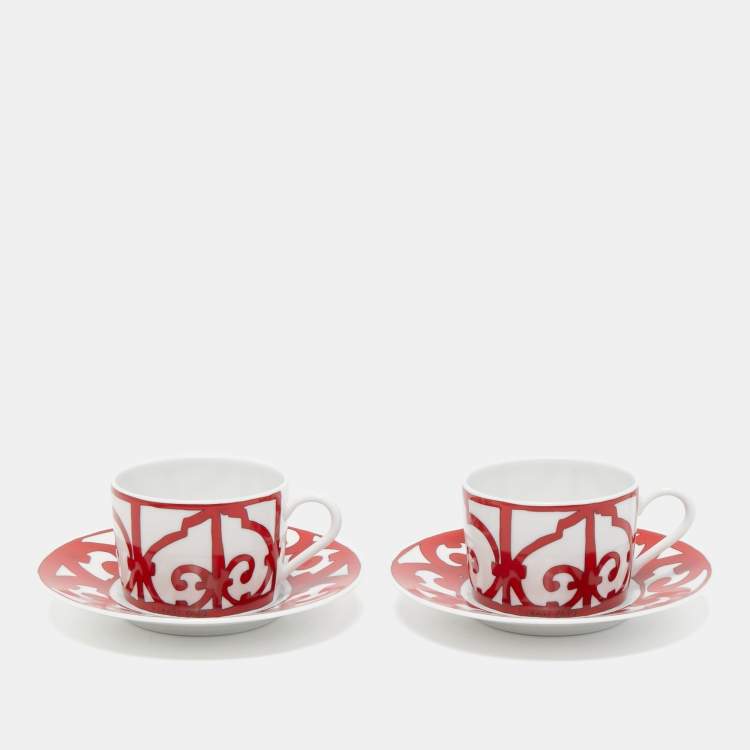 Pre Owned Hermès Balcon du Guadalquivir Tea Cup and Saucer Set of 4