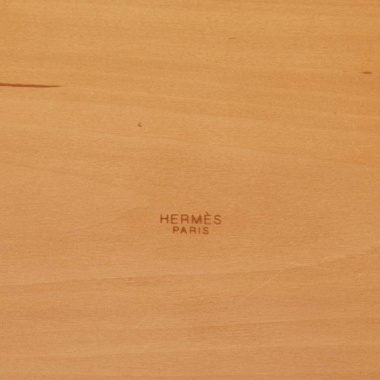 Pre Owned Hermes Oak Wood Atrium Square Change Tray Set