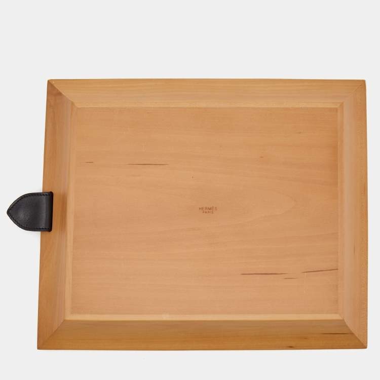 Pre Owned Hermes Oak Wood Atrium Square Change Tray Set