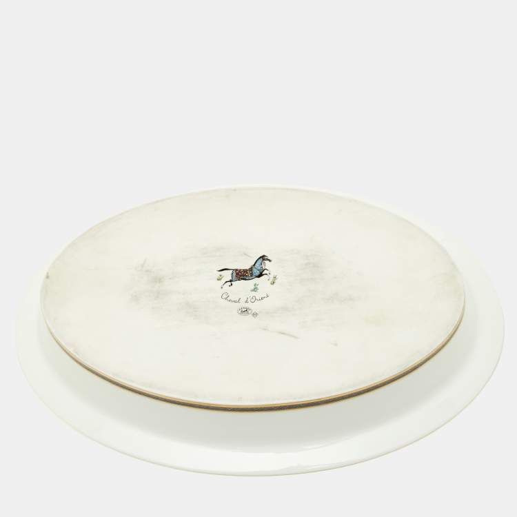 Pre Owned Hermès Cheval d’Orient White Printed Porcelain Vegetable Dish 