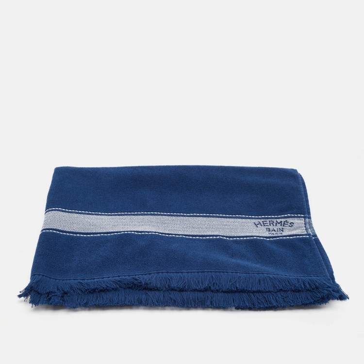 Pre Owned Hermès Bain Blue Terry Cotton Yachting Beach Towel
