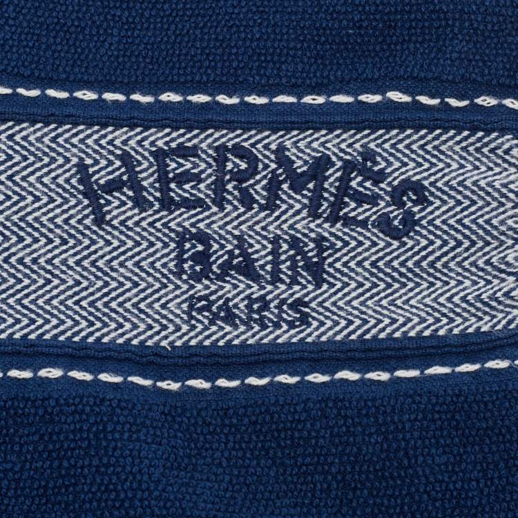 Pre Owned Hermès Bain Blue Terry Cotton Yachting Beach Towel