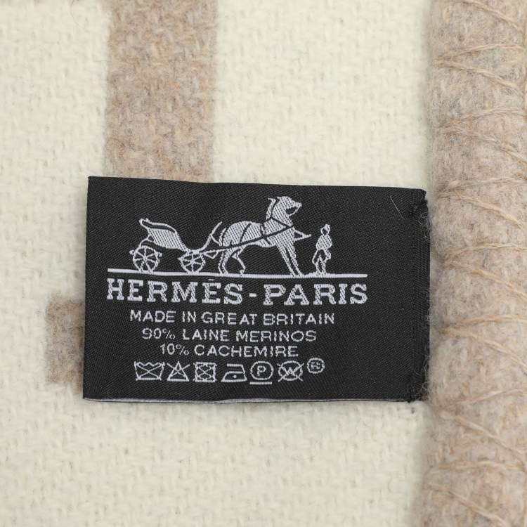 Pre Owned Hermès Beige Merino Wool and Cashmere Avalon Throw Blanket