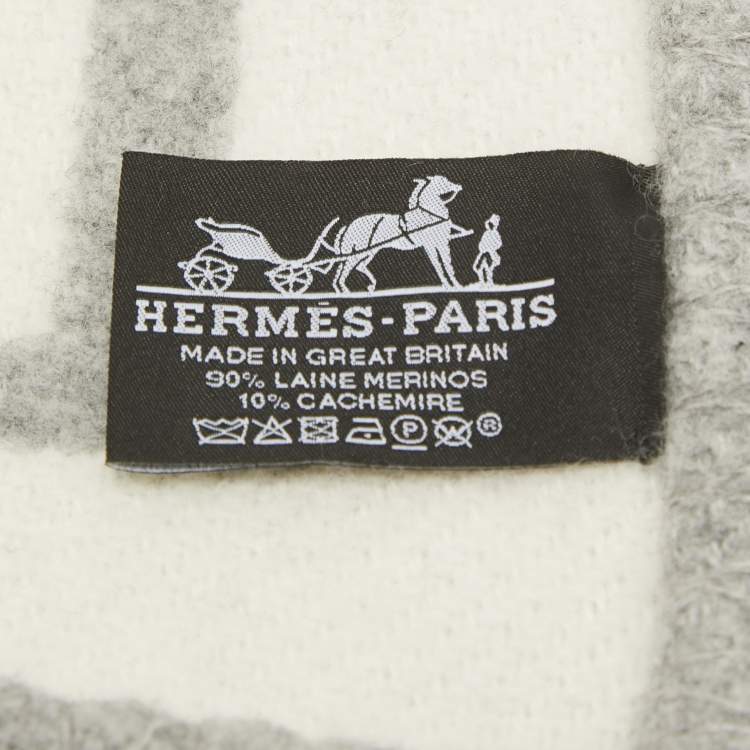 Pre Owned Hermes Ecru / Gris Clair Merino Wool Blend Avalon III Throw Blanket