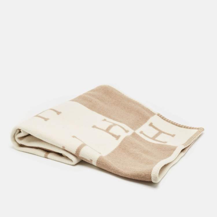 Pre Owned Hermès Noisette Moyen/Blanc Cashmere Avalon Baby Blanket