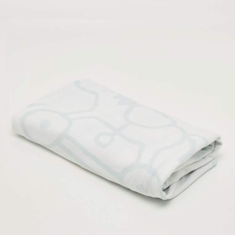 Pre Owned Hermes Blue Horse Intarsia Cotton Baby Blanket