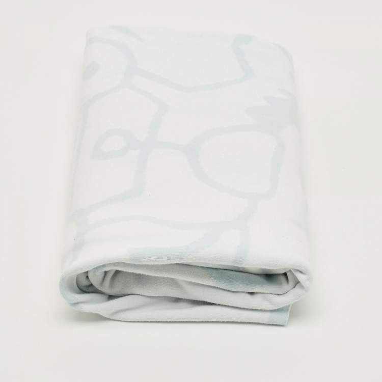 Pre Owned Hermes Blue Horse Intarsia Cotton Baby Blanket