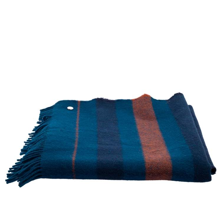 Pre Owned Hermes Blue Wool Rocobar Blanket 