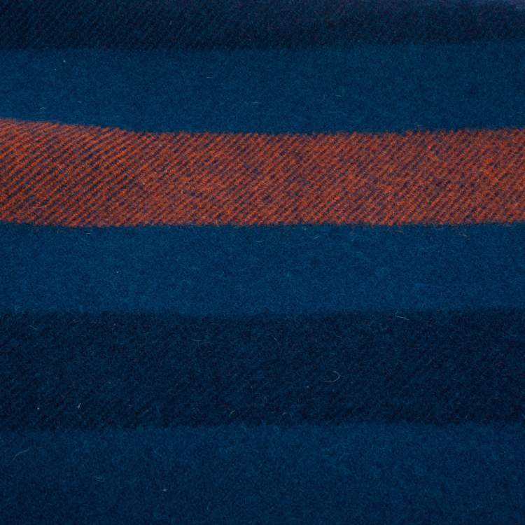 Pre Owned Hermes Blue Wool Rocobar Blanket 