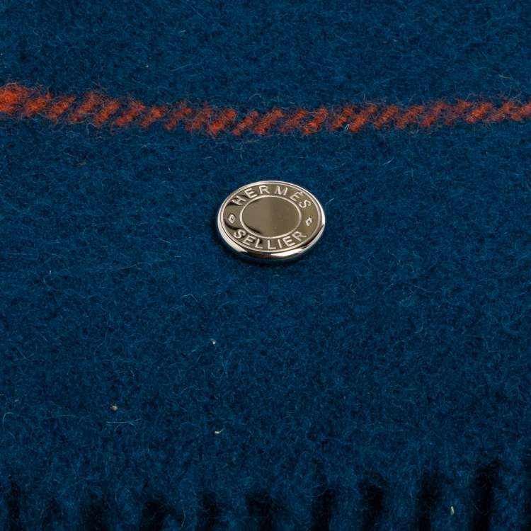 Pre Owned Hermes Blue Wool Rocobar Blanket 