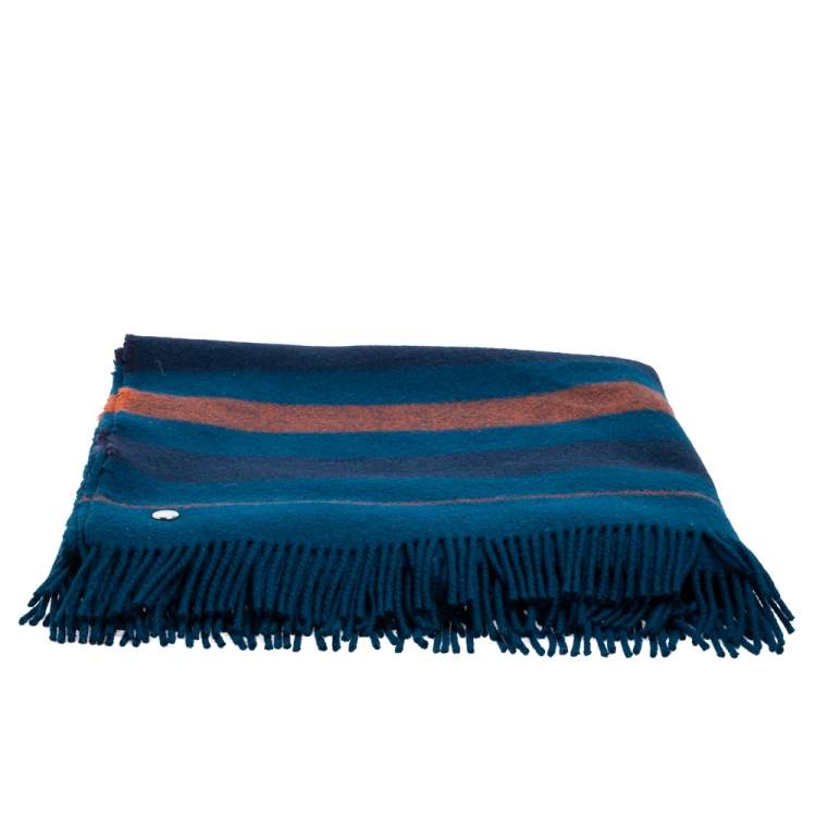Pre Owned Hermes Blue Wool Rocobar Blanket 