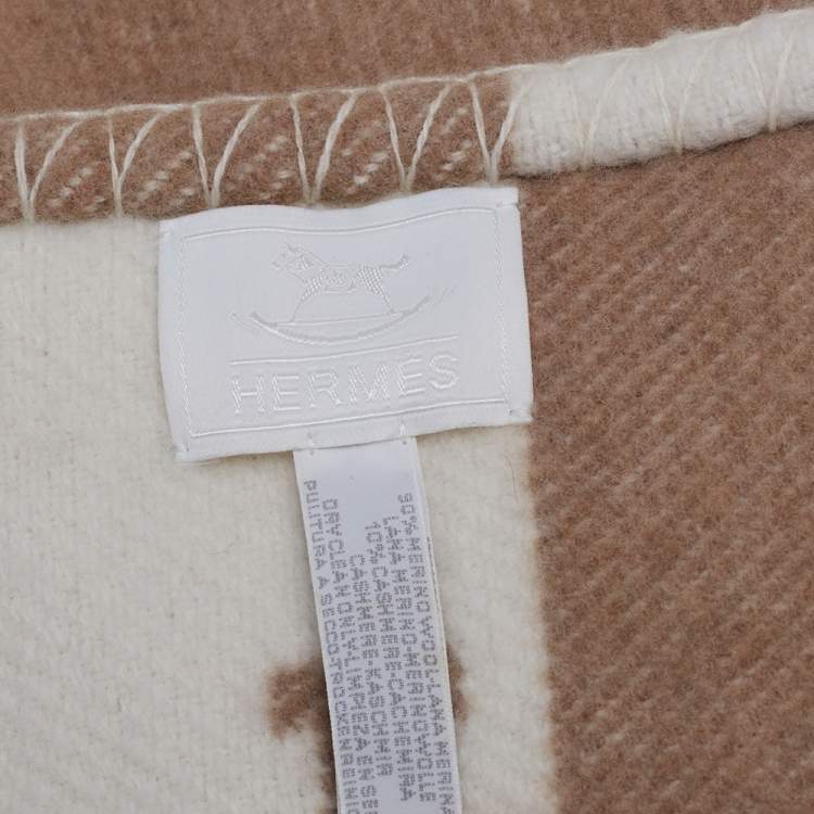 Pre Owned Hermes Beige Avalon Merino & Cashmere Baby Blanket 