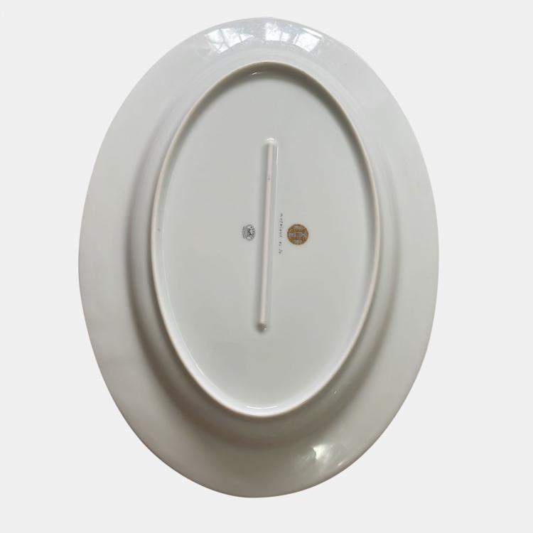 Pre Owned Hermes White and Gold Mosaique au 24 Small Oval Platter