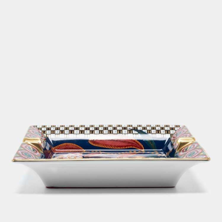 مملوكة مسبقًا Hermès Fauve Gold Trim Savana Dance Porcelain Ashtray