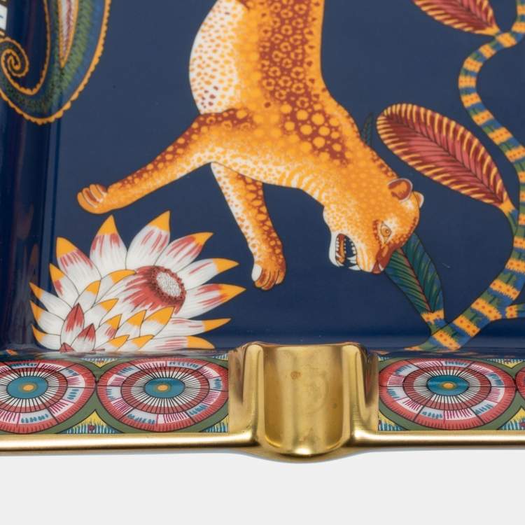 مملوكة مسبقًا Hermès Fauve Gold Trim Savana Dance Porcelain Ashtray