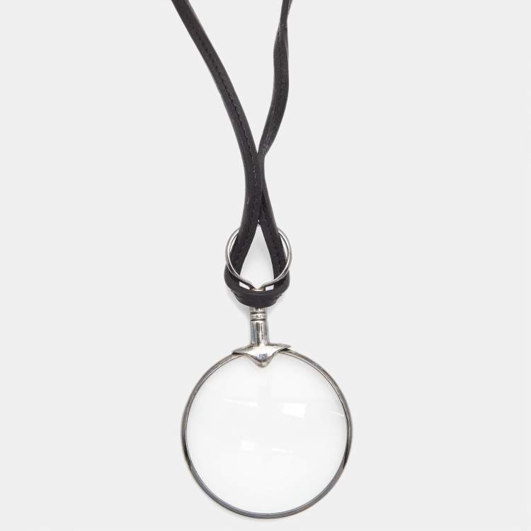 Pre Owned Hermes Leather Sterling Silver Magnifying Glass