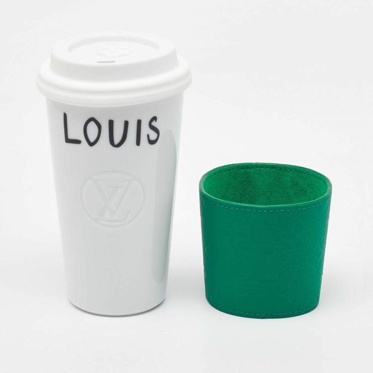 Pre Owned Louis Vuitton White/Green Monogram Coffee Cup 