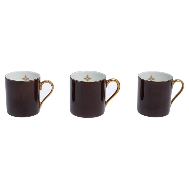 Pre Owned Louis Vuitton Porcelain Espresso Cup & Saucer Set Of Three