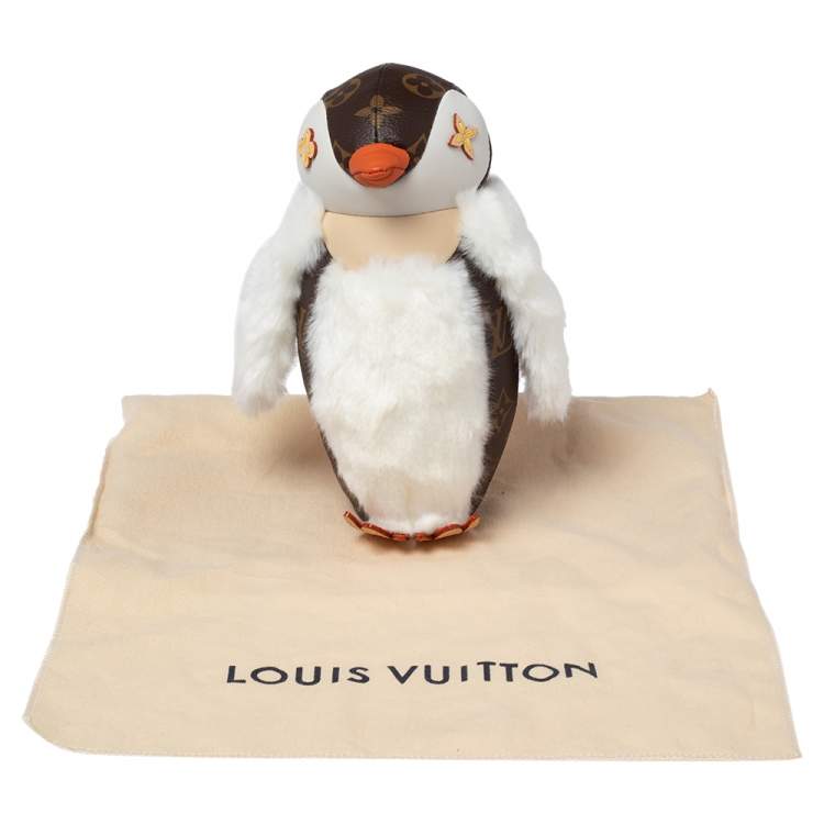 Pre Owned Louis Vuitton White Fluffy Fabric and Monogram Canvas Doudou Pingouin Ernest Toy