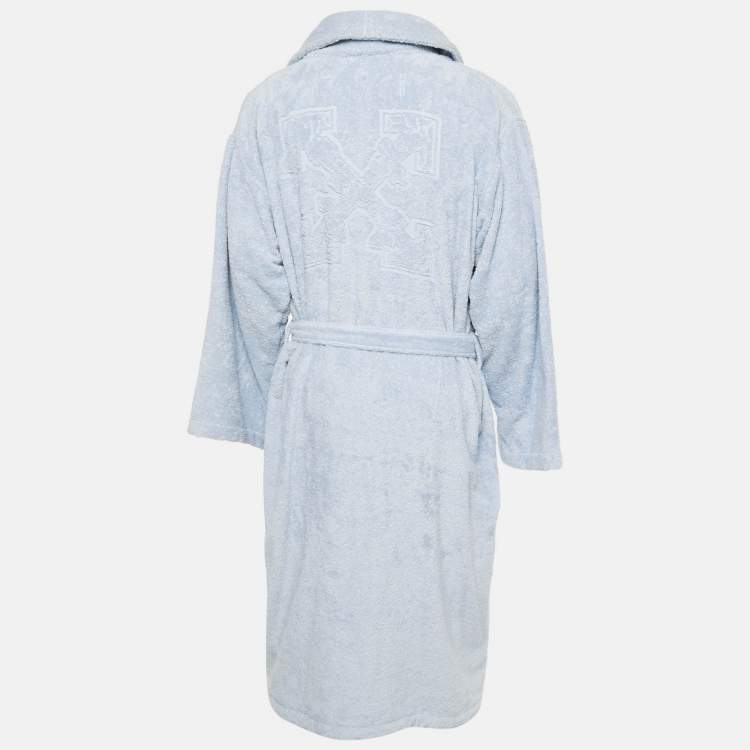 Pre Owned Off-White Home Baby Blue Arrow Leaves Logo Embroidered Terry Bathrobe L/XL