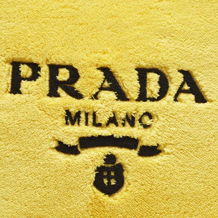 Pre Owned Prada Yellow Logo Embroidered Fleece Cushion 50 cm x 50 cm