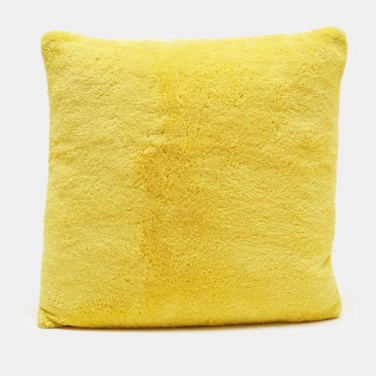 Pre Owned Prada Yellow Logo Embroidered Fleece Cushion 50 cm x 50 cm