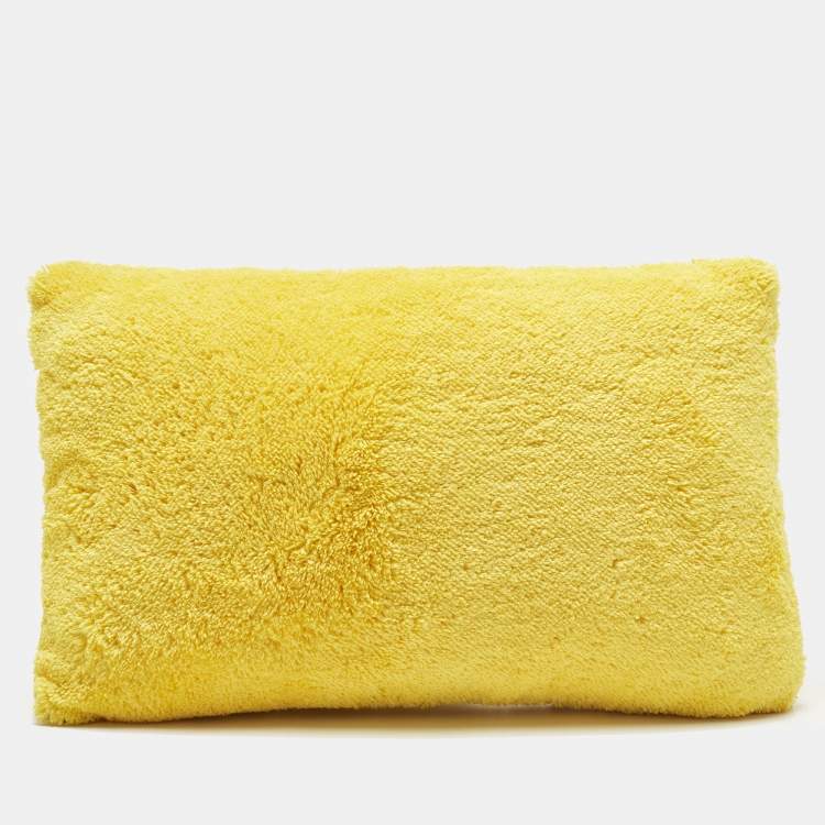 Pre Owned Prada Yellow Logo Embroidered Fleece Cushion 25 cm x 40 cm