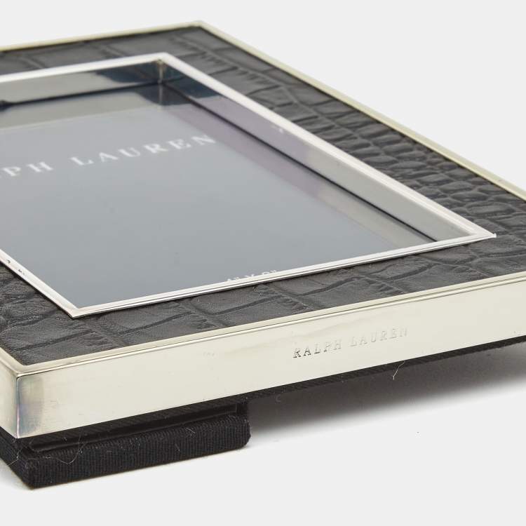 Pre Owned Ralph Lauren Black/Silver Croc Embossed Leather Picture Frame 4"x6"