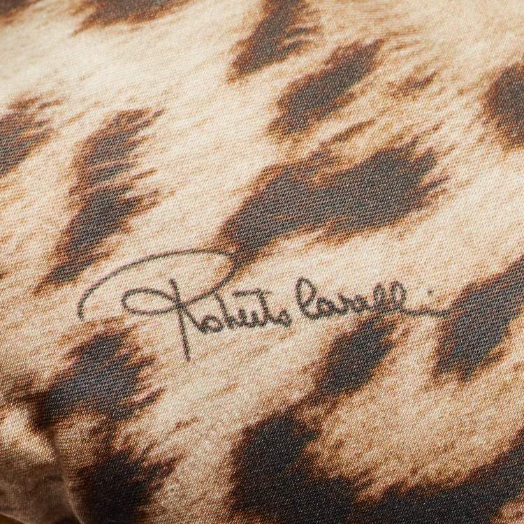 Pre Owned Roberto Cavalli Home Orange/Brown Leopard Print Satin Silk Cushion 41cm x 41cm