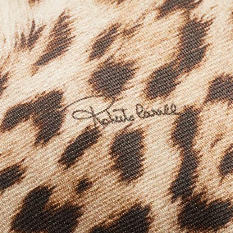 Pre Owned Roberto Cavalli Orange/Brown Leopard Print Satin Silk Cushion 59cm x 59cm