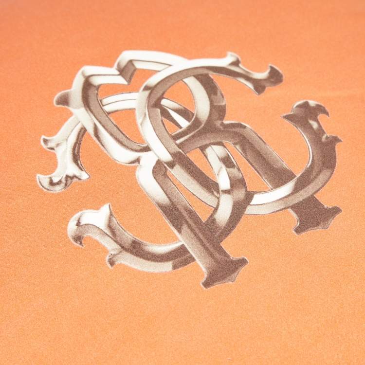 Pre Owned Roberto Cavalli Orange/Brown Leopard Print Satin Silk Cushion 39cm x 39cm