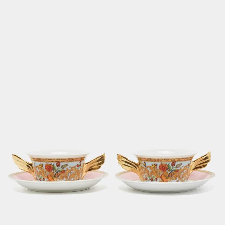 Pre Owned Rosenthal Meets Versace Le jardin de Versace Creamsoup Cup with Saucer Set of 2