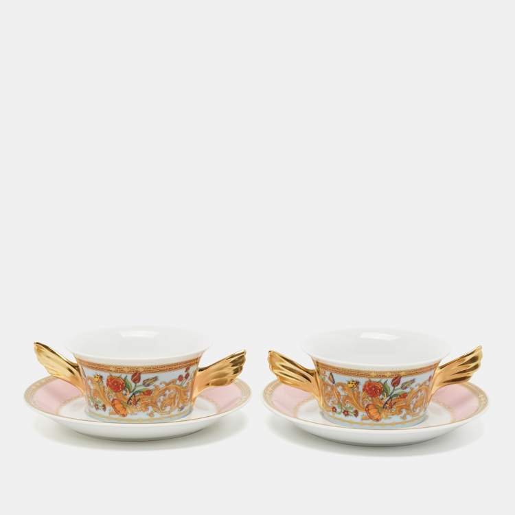 Pre Owned Rosenthal Meets Versace Le jardin de Versace Creamsoup Cup with Saucer Set of 2