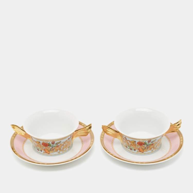 Pre Owned Rosenthal Meets Versace Le jardin de Versace Creamsoup Cup with Saucer Set of 2