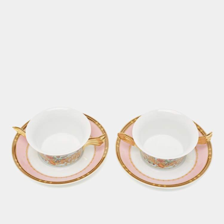 Pre Owned Rosenthal Meets Versace Le jardin de Versace Creamsoup Cup with Saucer Set of 2