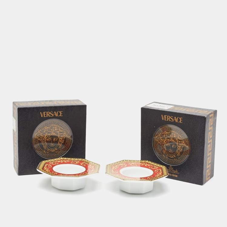 Pre Owned Rosenthal Meets Versace Porcelain Medusa Candle Holders Set of 2