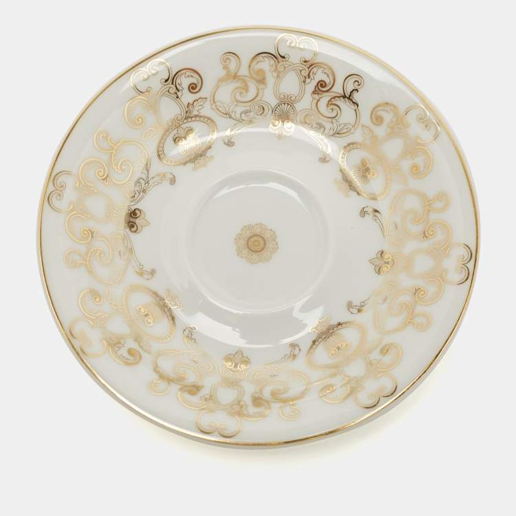 Pre Owned Rosenthal Meets Versace Gold/White Medusa Gala Espresso Cup and Saucer Set Of 6