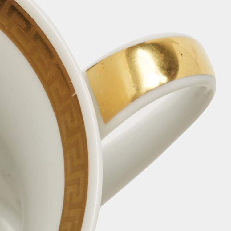 Pre Owned Rosenthal Meets Versace Gold/White Medusa Gala Espresso Cup and Saucer Set Of 6