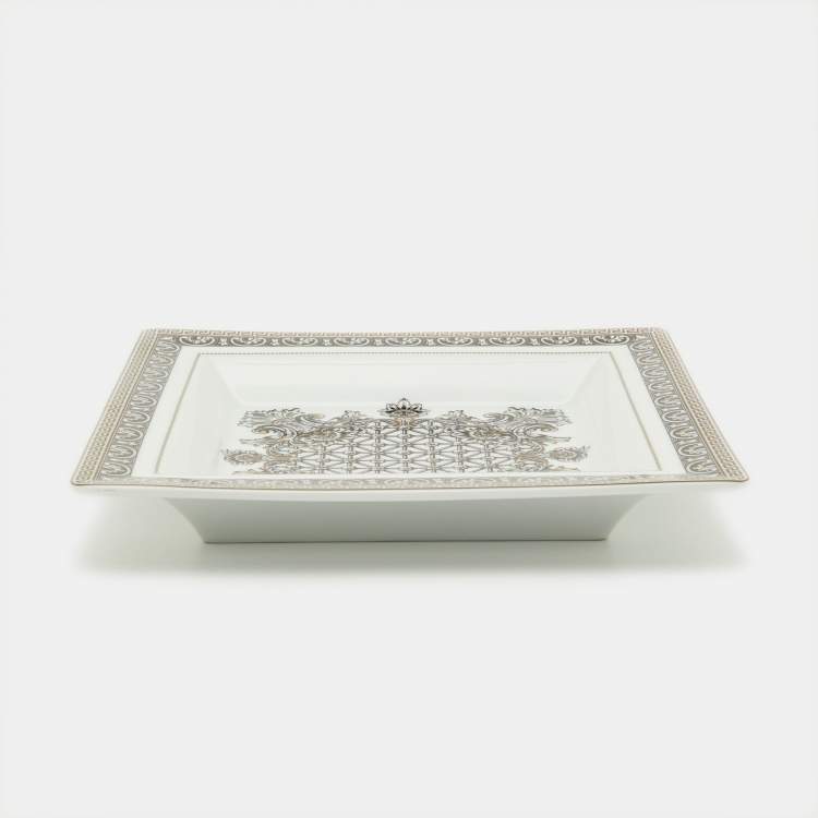 Pre Owned Rosenthal Meets Versace White & Black Printed Porcelain Square Dish