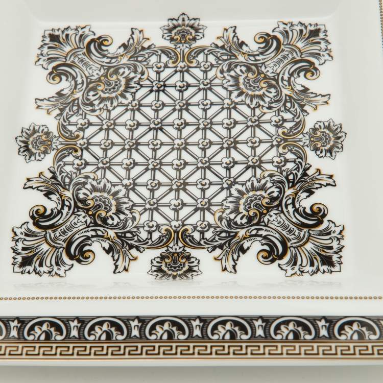 Pre Owned Rosenthal Meets Versace White & Black Printed Porcelain Square Dish