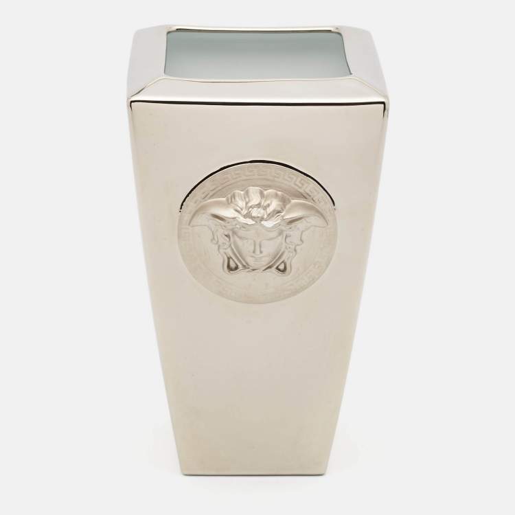 Pre Owned Rosenthal Meets Versace Platinum Medusa Vanity Vase
