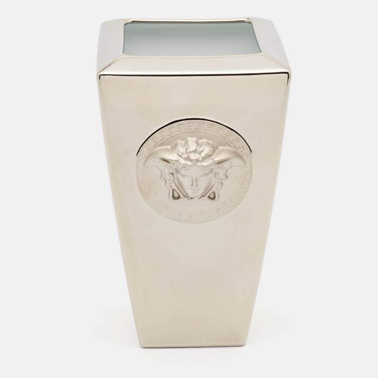Pre Owned Rosenthal Meets Versace Platinum Medusa Vanity Vase